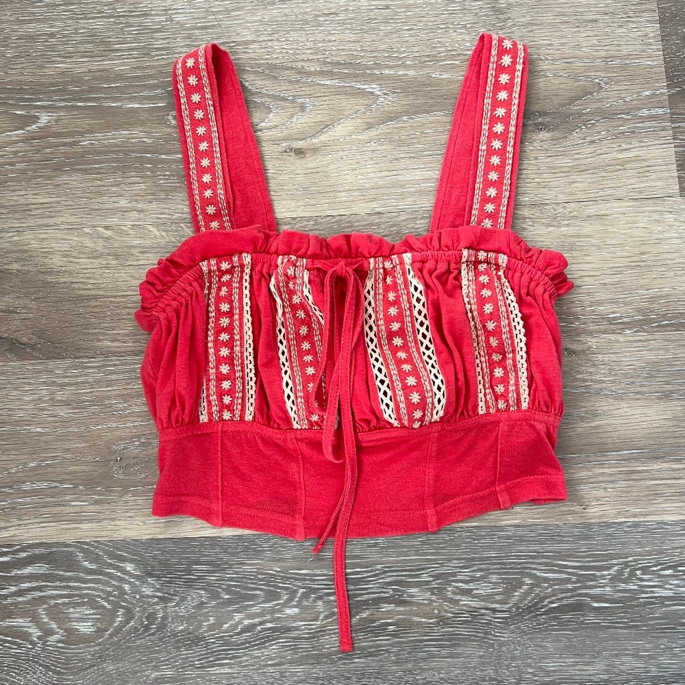 Free People Red Embroidered Crop Tank Top - Picture 6 of 8